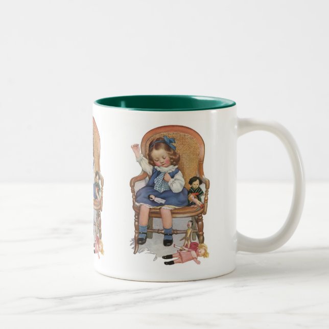 Girl Sewing Dolles Zweifarbige Tasse (Rechts)