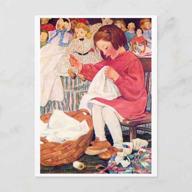 Girl Sewing, Jessie Willcox Smith Postkarte (Vorderseite)