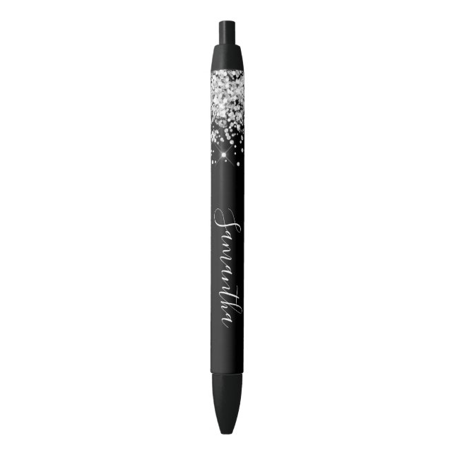 Girl Signature Funkelnd Silver Glitzer Kugelschreiber (Vorderseite Vertikal)