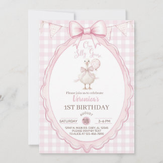 Girl Silly Goose 1st first birthday invite, goose. Einladung
