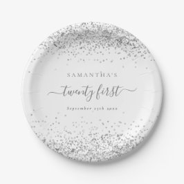 Girl Silver Glitzer Name Datum 21. Party Pappteller