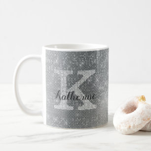 Girl Silver Glitzer Sparkle Glam Monogramm Name Kaffeetasse