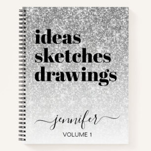 Girl Silver Glitzer Your Name Sketchbook Notizbuch