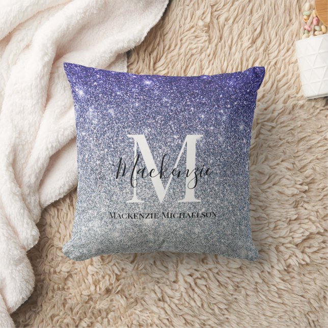 Girl Silver Lila Ombre Glitzer Monogram Name Kissen (Decke)