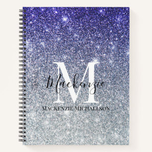 Girl Silver Lila Ombre Glitzer Monogram Name Notizbuch