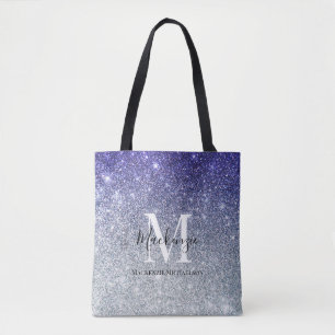 Girl Silver Lila Ombre Glitzer Monogram Name Tasche
