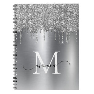 Girl Silver Metal Glitzer Blush Ombre Monogram Notizblock