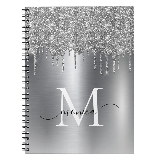 Girl Silver Metal Glitzer Ombre Monogram Notizblock (Vorderseite)