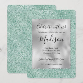 Girl Silver Mint Glitzer Glitz Leopard Einladung