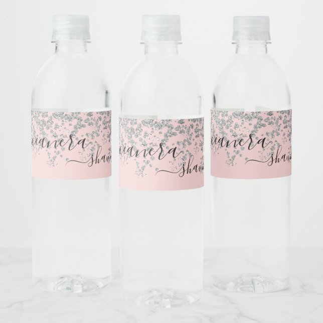 Girl Silver und Blush Pink Monogram Sparkle (Flaschen)