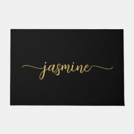 Girl Simple Black Gold Monogram Name Script Fußmatte