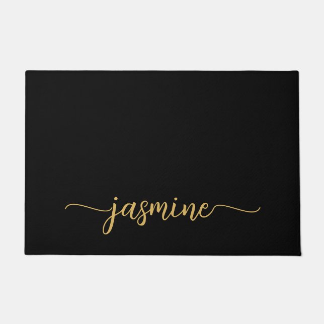 Girl Simple Black Gold Personalisiert Monogram Nam Fußmatte (Vorderseite)