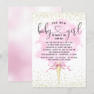 Girl Sip See Pink Gold Cotton Candy Baby Dusche Einladung