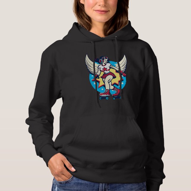 Girl Skating Wings Roller Derby Hoodie (Vorderseite)
