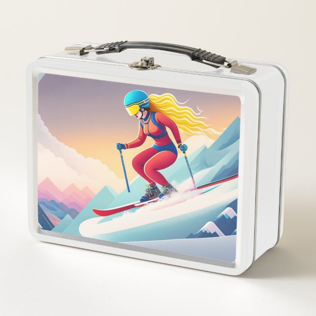 Girl Skiing Metal Lunchbox (Vorderseite)