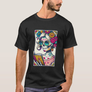 Girl Skull Lesen Buch Reader Ghost Tarot Card T T-Shirt