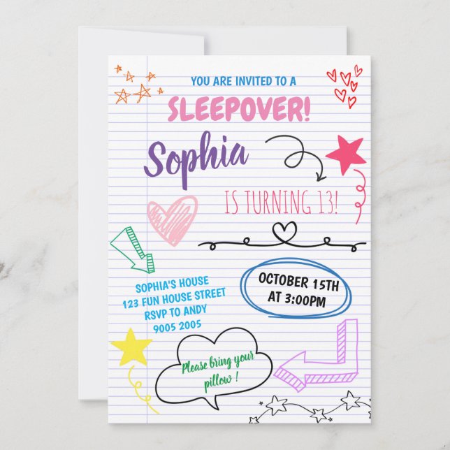 Girl Sleepover Party Tee Kinder Schlummergeburt Einladung (Vorderseite)