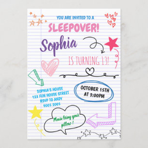 Girl Sleepover Party Teenager Kinder Schlumpfe Geb Einladung