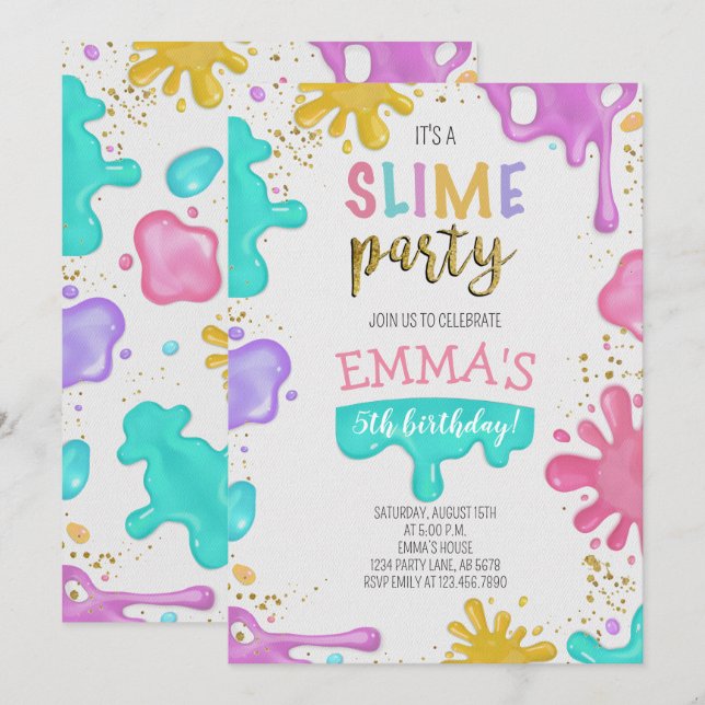 Girl Slime Birthday Party Einladung (Vorne/Hinten)