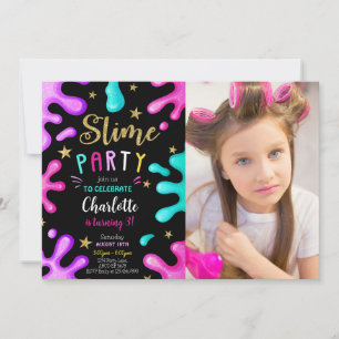 Girl Slime Party Geburtstag Foto Einladung