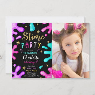 Girl Slime Party Geburtstag Foto Einladung