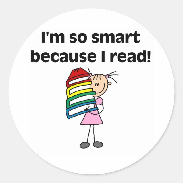 Girl Smart weil ich lese Runder Aufkleber (Vorderseite)
