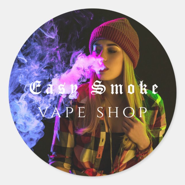Girl Smoke Vape Shop Business Runder Aufkleber (Vorderseite)