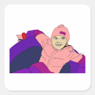 Girl Snow Tubing Quadratischer Aufkleber