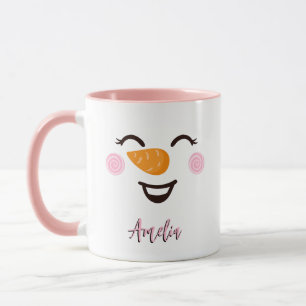 Girl Snowman Face Personalisiert Name Holiday Tasse