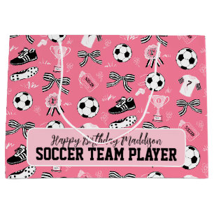 Girl Soccer Player Girl Pink Gift Bag Große Geschenktüte
