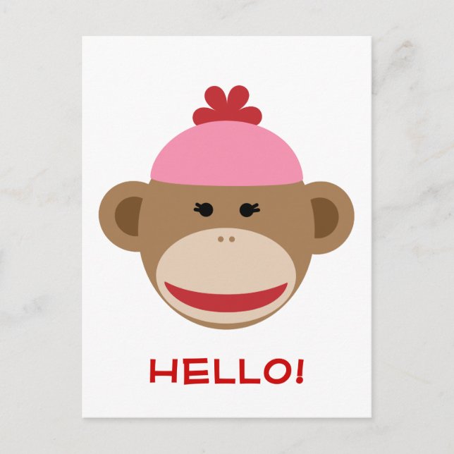 Girl-Socke-Affe Hallo-Postkarte Postkarte (Vorderseite)