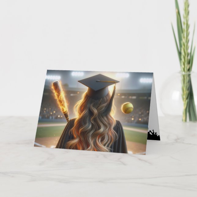 Girl Softball-Absolvent mit Fey Bat Karte (Vorderseite)