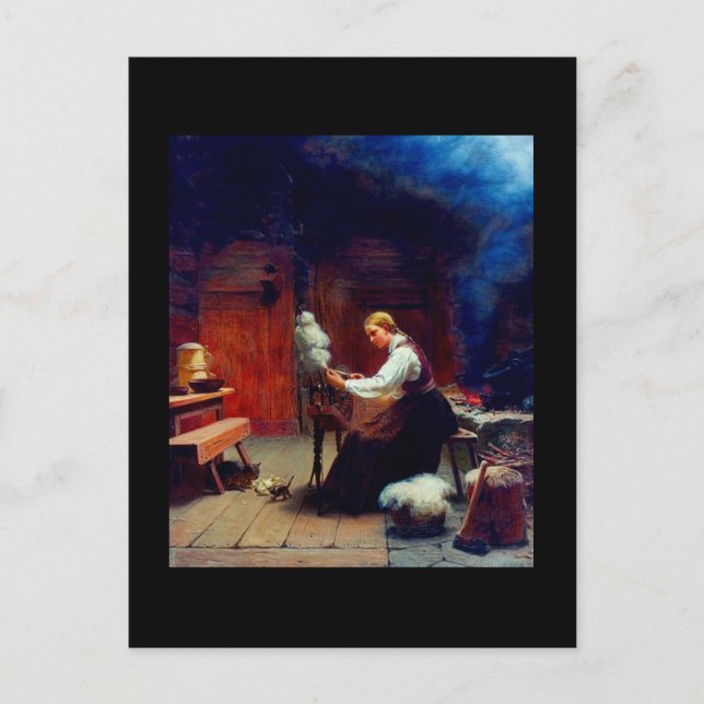 Girl Spinning Wool Postkarte (Vorderseite)