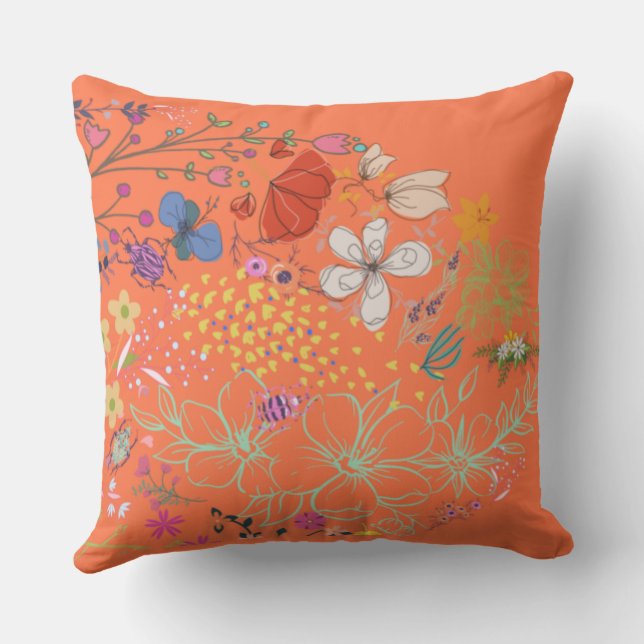 Girl Spring floral verblasst Orange Kissen (Rückseite)