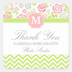 Girl Spring Floral Zickzack Personalisiert Monogra Quadratischer Aufkleber
