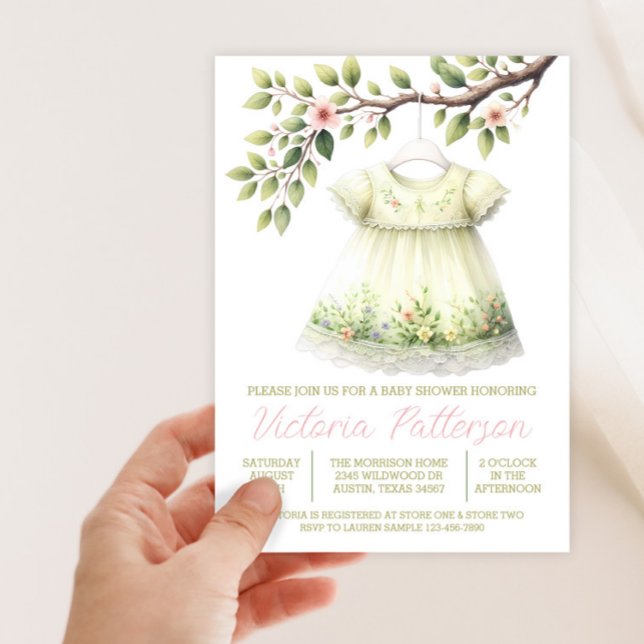 Girl Springtime Wildblume Dress Baby Dusche Einladung (Wildflower dress spring baby shower invitation. Instant download and printed invitations available.)