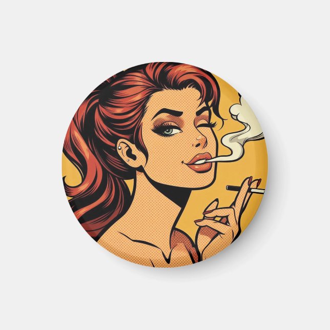 Girl Stoner | Comic book pop art | Smoking lovers Magnet (Vorne)