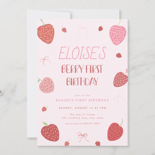 Girl Strawberry Berry Einladung zum Geburtstag (Vorderseite)