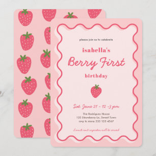 Girl Strawberry Berry Erster Geburtstag Einladung