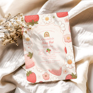 Girl Strawberry Berry Erster Geburtstag Party Einladung