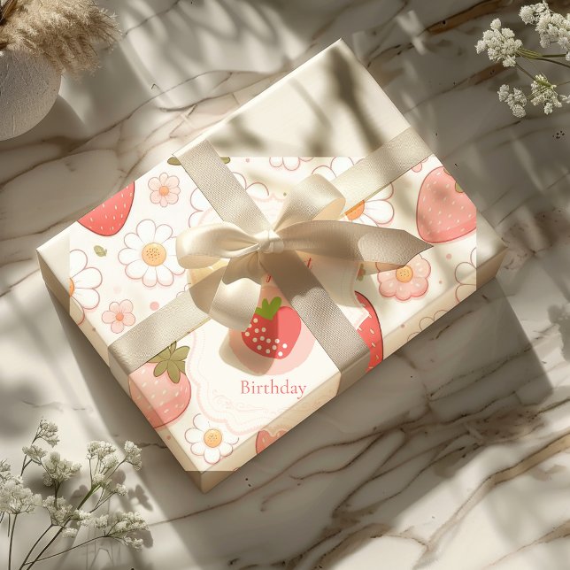 Girl Strawberry Berry Erster Geburtstag Party Geschenkpapier (Von Creator hochgeladen)