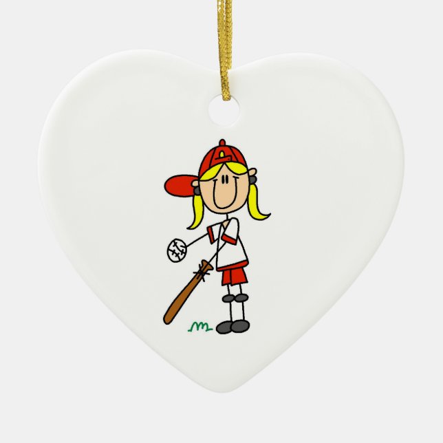 Girl-Strichmännchen-Baseball im Bat Keramik Ornament (Vorne)