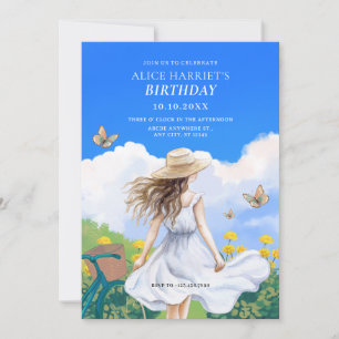 Girl Summer Dress schöne Landschaft blau Einladung