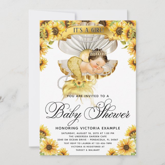 Girl Sunflower Baby Dusche Einladung (Vorderseite)