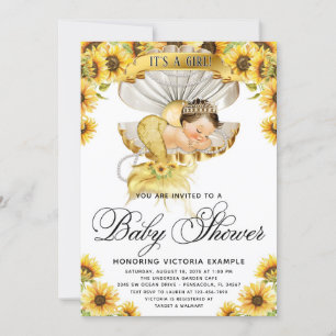 Girl Sunflower Baby Dusche Einladung