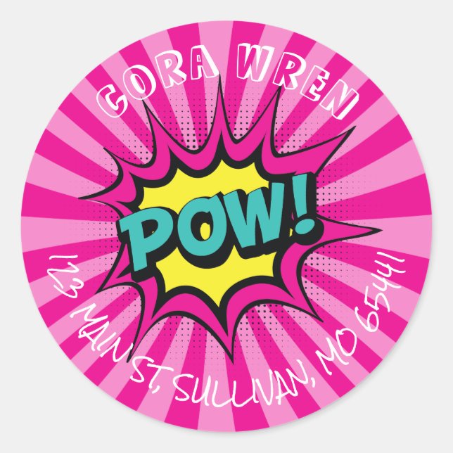 Girl Super Hero Address Label Runder Aufkleber (Vorderseite)