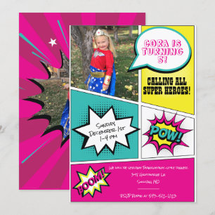 Girl Super Hero Birthday Party Einladung