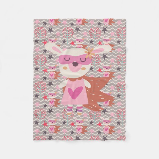 Girl Superhero Bunny Fleecedecke (Vorderseite)