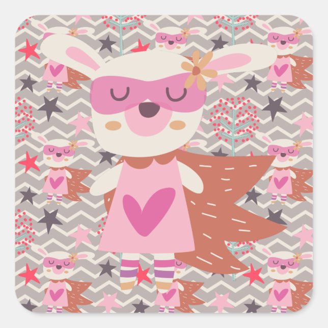 Girl Superhero Bunny Quadratischer Aufkleber (Vorderseite)