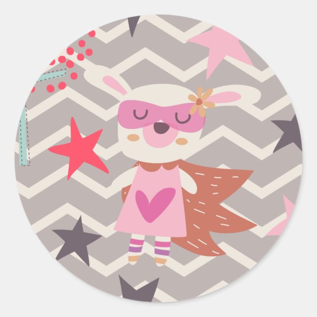 Girl Superhero Bunny Runder Aufkleber (Vorderseite)